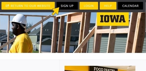 arrow pointing to a sign-up link on a webpage